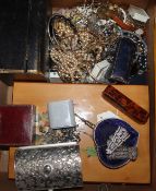 An Edwardian diamond set stick pin, Elkington pocket watch, Art Deco paste brooches and a quantity