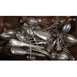 A quantity of assorted 19th century and later silver and white metal flatware, various patterns,