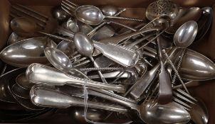 A quantity of assorted 19th century and later silver and white metal flatware, various patterns,