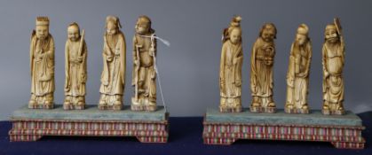 A set of Chinese ivory figures of the eight immortals, with stands Republic period