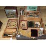 Mixed collectables, including a taxidermic Goldcrest, a cased pocket microscope, a boxed game of