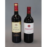 Three bottles of Le Parkis De La Chapelle and three Bordeaux Fantagnoa