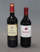 Three bottles of Le Parkis De La Chapelle and three Bordeaux Fantagnoa