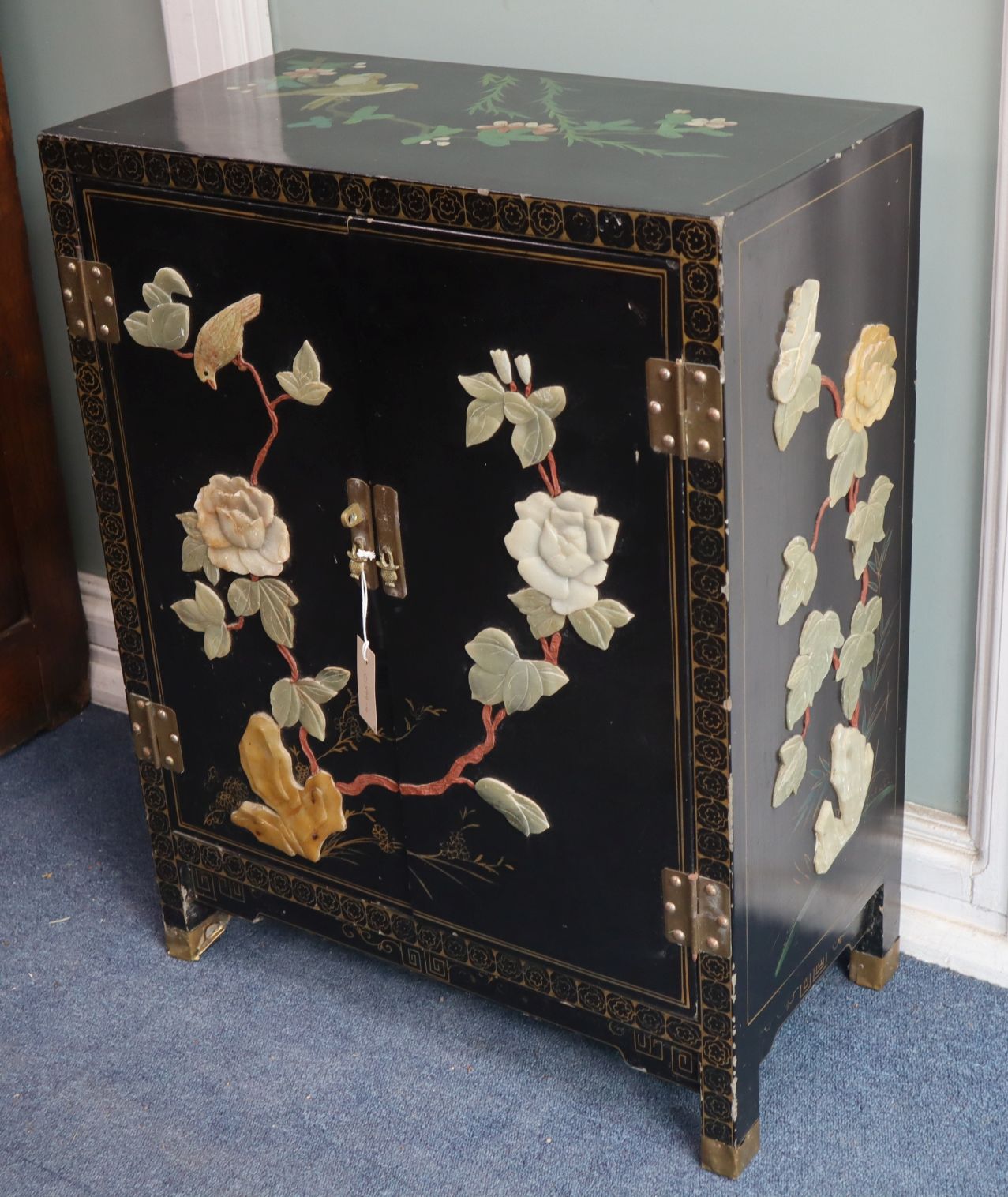 A pair of Chinese lacquer side cabinets W.59cm