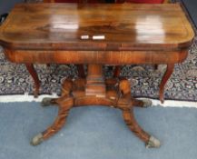 A Regency rosewood folding card table W.91cm