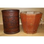 Two leather covered paper bins