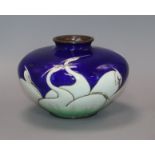 A Japanese musen and moriage enamel 'egrets' vase height 14cm