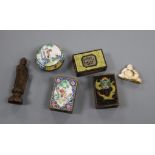 A group of Chinese enamel items including a box and cover, two cloisonne matchbox holders, one