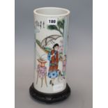 A Chinese Republic period famille rose hat stand, wood stand