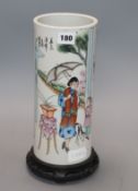 A Chinese Republic period famille rose hat stand, wood stand