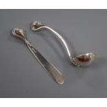 A modern silver ladle and latter opener by Sara Jones, London, 1994 & 1996, both with swan head