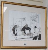 Griffin, original cartoon, Mike Tyson / Diana Ross at HM Customs, signed, 31 x 39cm