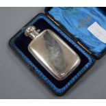 A cased late Victorian silver hip flask, Thomas Hayes, Birmingham, 1892, 12.3cm.