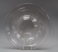 A pair of Vals st Lambert Belgique glass chargers diameter 42cm