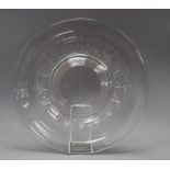 A pair of Vals st Lambert Belgique glass chargers diameter 42cm