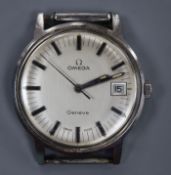 A gentleman's stainless steel Omega manual wind wrist watch with date aperture.