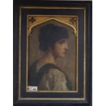 Follower of Lord Leighton, profile head and shoulder portrait of a young man, oil on canvas laid