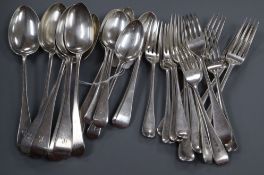 A matched silver Old English pattern part service of flatware, initialled, George III and later,