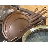 Victorian copper pans and assorted lids