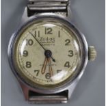 A 1940's? stainless steel Zodiac Inca Securit Hermetic manual wind boy's size wrist watch, on mesh