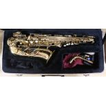 A cased Palatino saxophone
