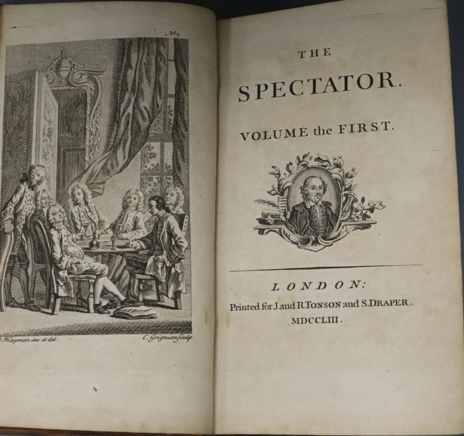 Spectator - The Spectator [by Addison, Steele and others], 8 vols, 8vo, calf, with frontises, London - Image 2 of 2