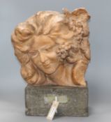 Claire Jeanne Roberte Colinet (1880-1950), 'Jeune Bacchante', terracotta on square black stone