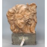 Claire Jeanne Roberte Colinet (1880-1950), 'Jeune Bacchante', terracotta on square black stone