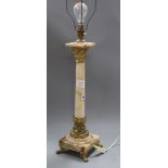A brass mounted green onyx corinthian column table lamp height 76cm