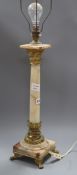 A brass mounted green onyx corinthian column table lamp height 76cm