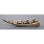 A Japanese carved ivory model of a boat, Meiji period