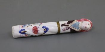 A needle case, decorated in St. Cloud style, with a love motif and motto, the cover modelled with