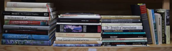 A collection of books on mostly French impressionist artists including Picasso, Klimt, Kokoschka,