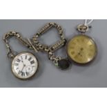 A large late Victorian silver pocket watch by John Forrest, London, one other silver pocket watch