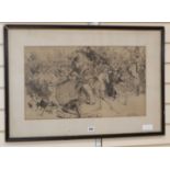 Charles Henry Sykes (1875-1950), pen and ink, Chaotic procession possibly originally titled 'Mon