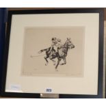 Diana Thorne, (1895-1963), pencil signed dry-point etching, 1920's, "Warming Up" Polo player strikes