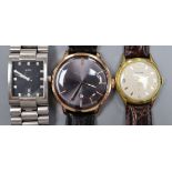 A gentleman's steel and gold plated Avia manual wind wrist watch and two other wrist watches.