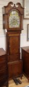 A late 18th century, oak and mahogany eight day longcase clock H.212cm