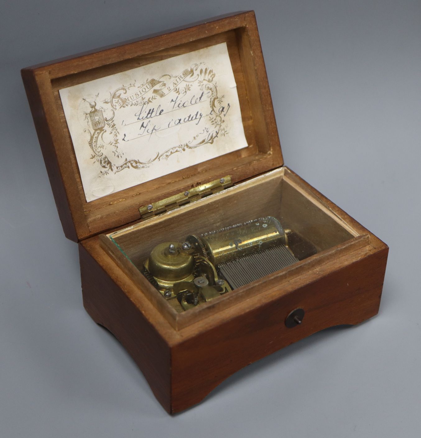 A Swiss walnut cased musical box, playing two airs - Image 2 of 2