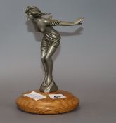 A plated nickel 'Spirit of Triumph' car mascot, on wooden stand height 21cm
