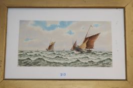 J. Maurice Hosking, watercolour, Fishing boats off Ramsgate, signed, 20 x 40cm