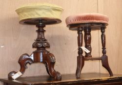 Two Victorian carved walnut adjustable piano stools