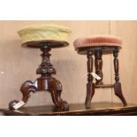 Two Victorian carved walnut adjustable piano stools