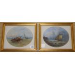 H.J. Anderson, pair of oils on board, Fishing boats at sea, signed, ovals, 23 x 28cm