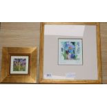 Shirley Trevena, two watercolours, Studies of Irises and blue poppies, 14 x 13cm and 7 x 7cm