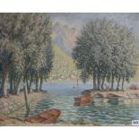R. Woodnam, oil on canvas, Italian lake scene, signed, 51 x 61cm, unframed