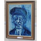 Isherwood, oil on board, Man in a cap, bears signature and inscribed verso, 45 x 34cm