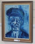 Isherwood, oil on board, Man in a cap, bears signature and inscribed verso, 45 x 34cm