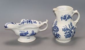 A Worcester 'The Fisherman on a Towering Rock' sauce boat, c.1755 and a Worcester 'Three Flowers'