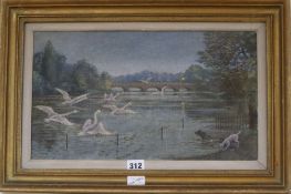 Francis D. Bedford, oil on canvas, The Serpentine, label verso, 24 x 42cm